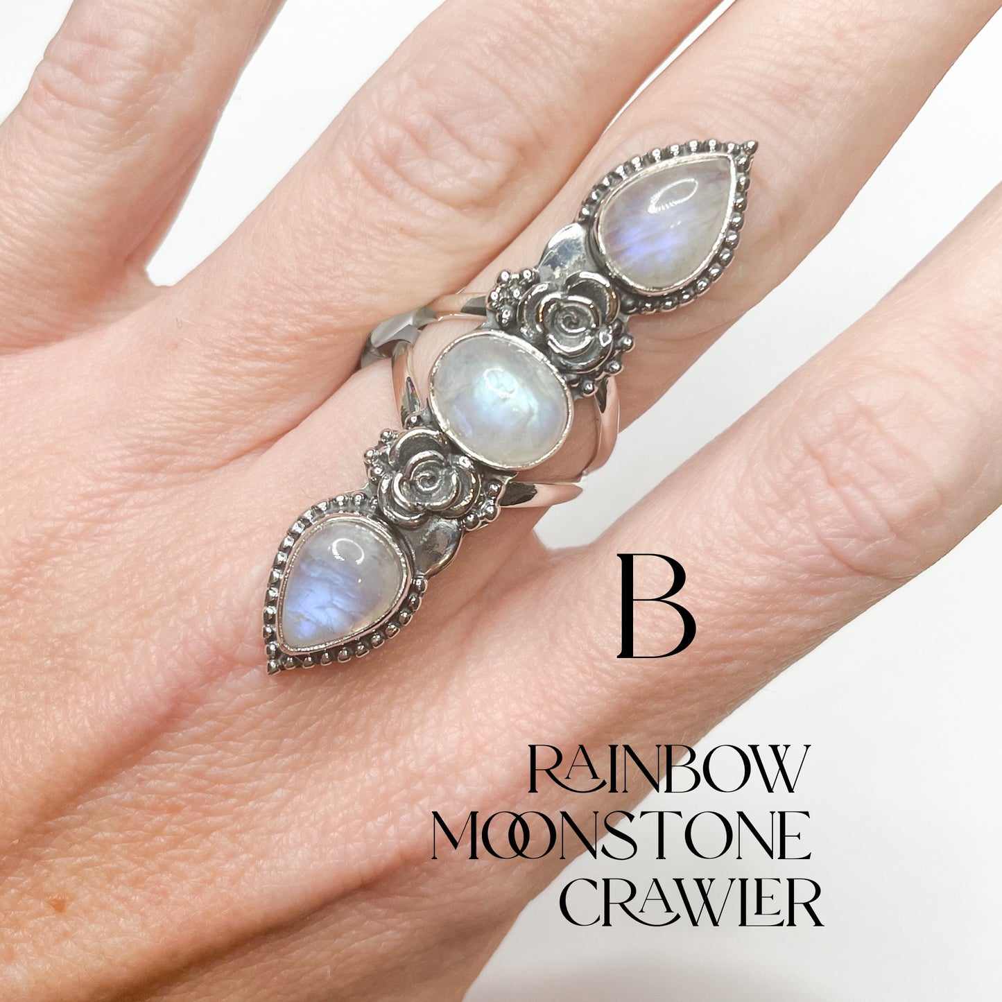 Rainbow Moonstone Mix Crawler - Solid Sterling Silver
