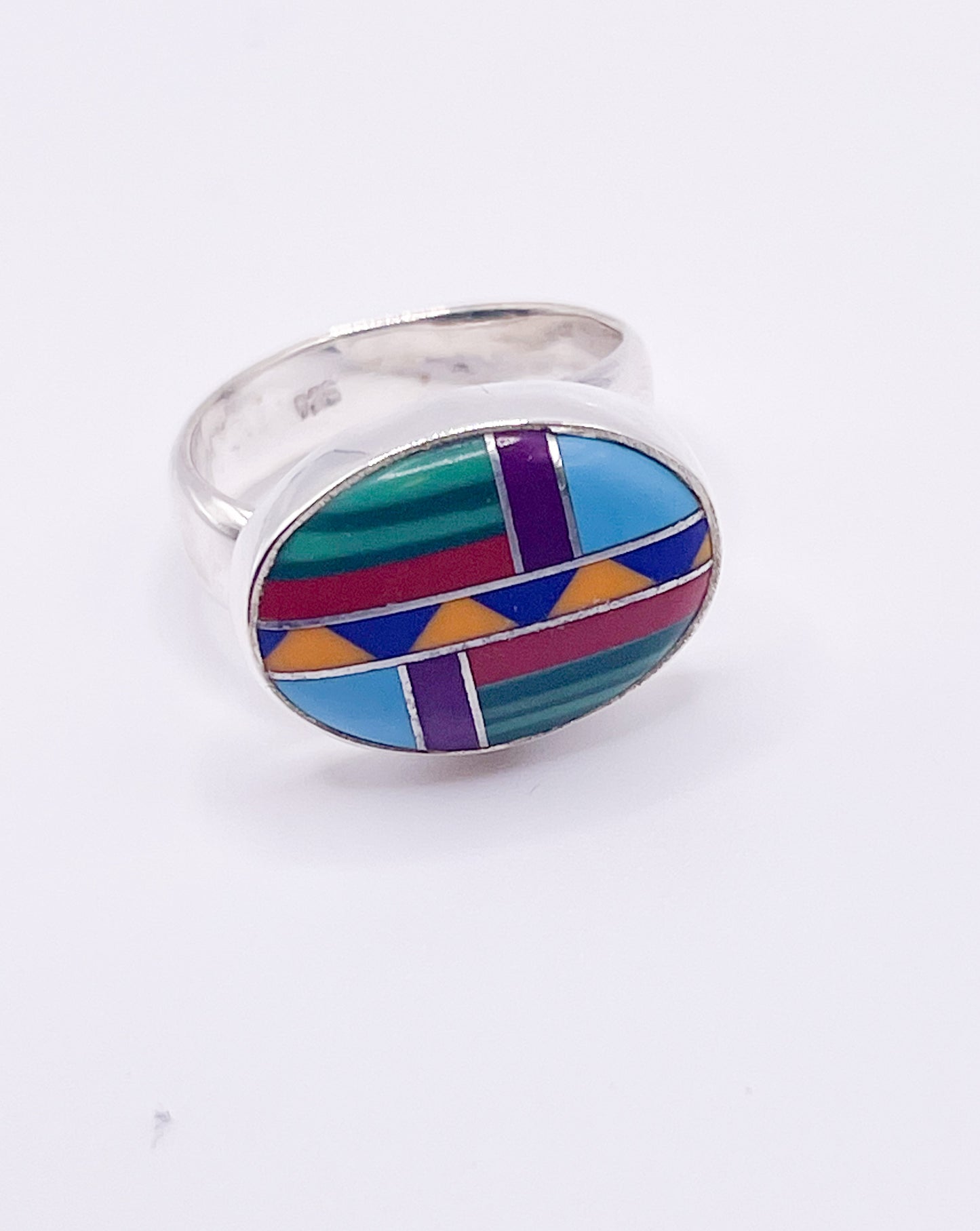Horizontal Inlay adjustable Silver Rings-Solid Sterling Silver