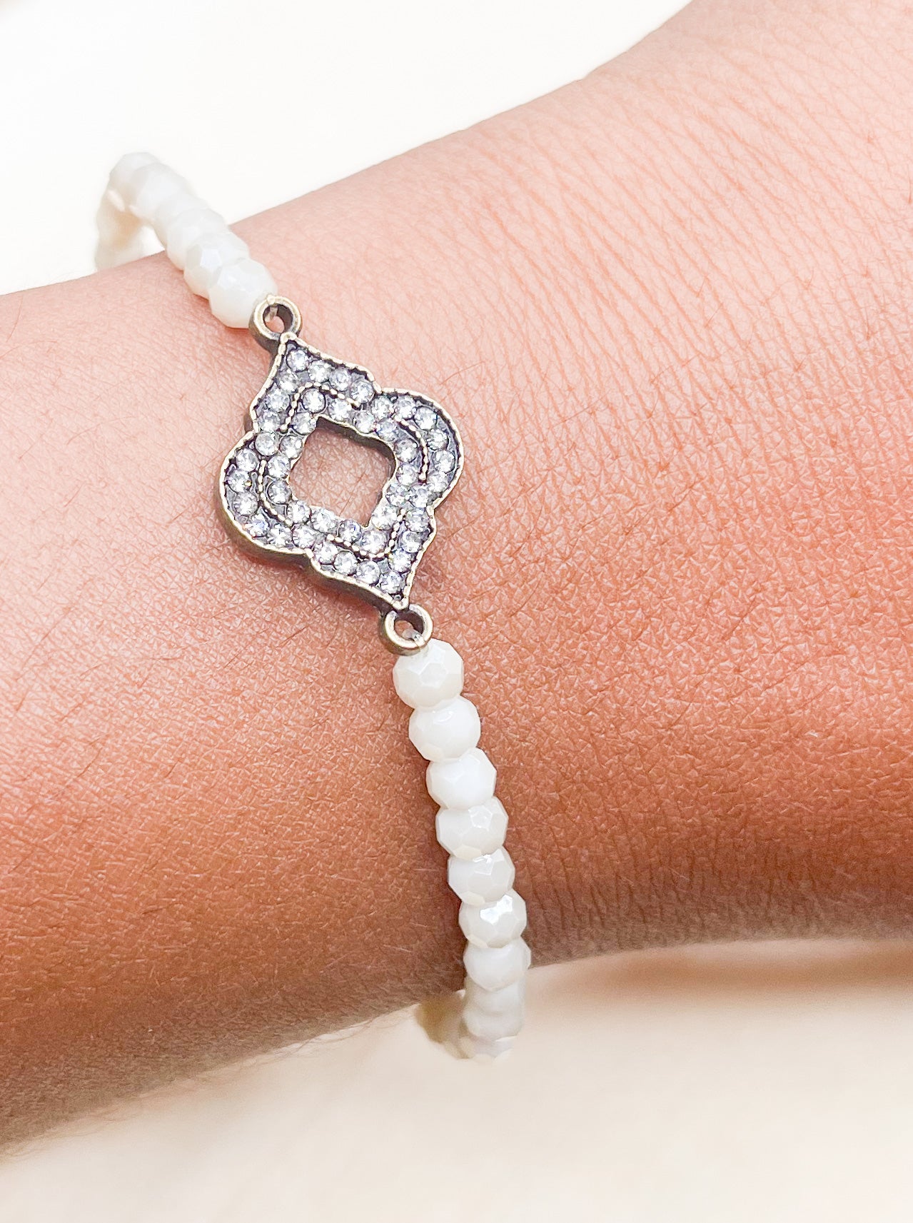 White Treated Crystal Stretch Bracelet - Dainty Grunge