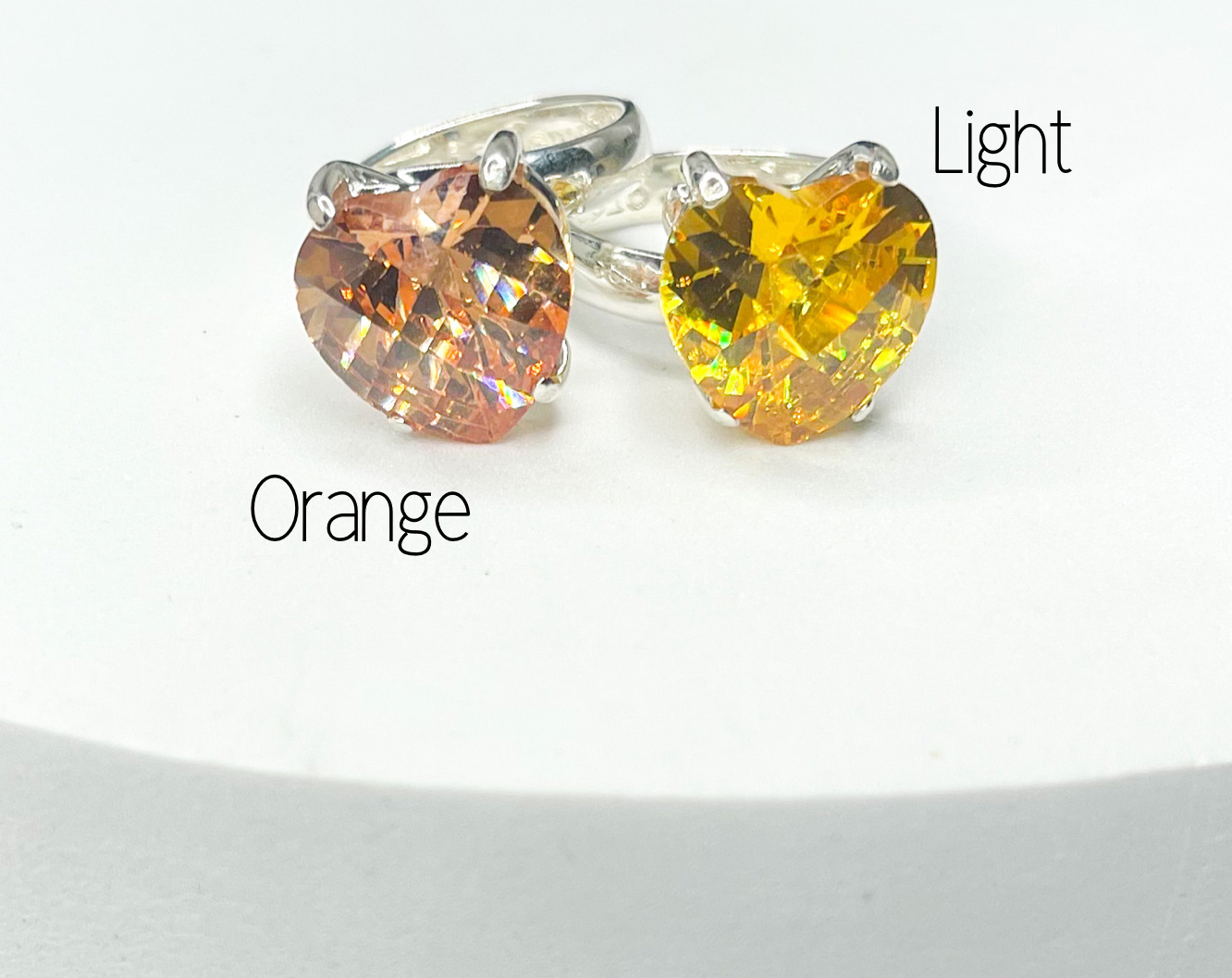 Orange CZ Heart Prong Set Ring-Solid Sterling Silver