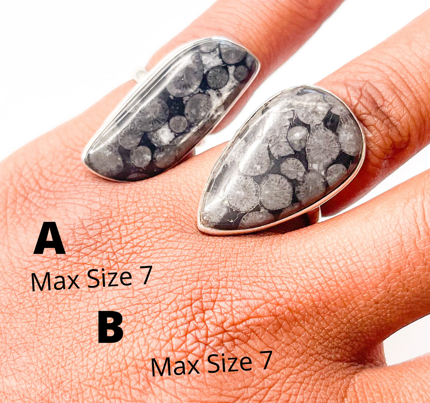 Black snowflake Sized Ring - Solid Sterling Silver