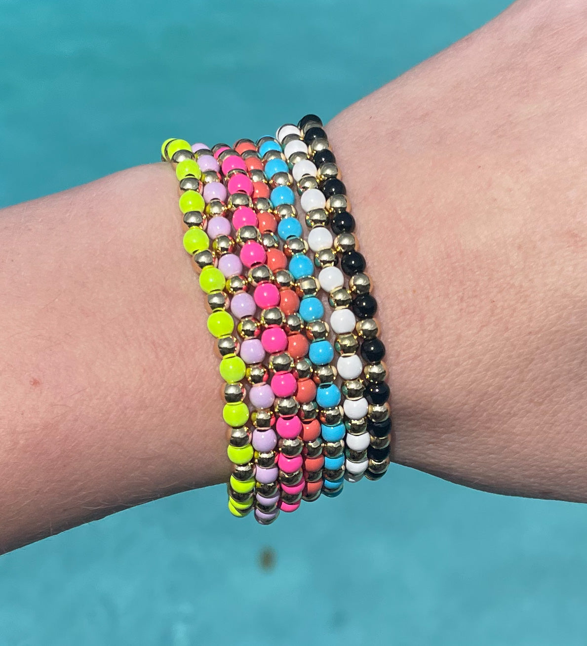 Enamel Bead Stretch Bracelet - 18k Gold Filled