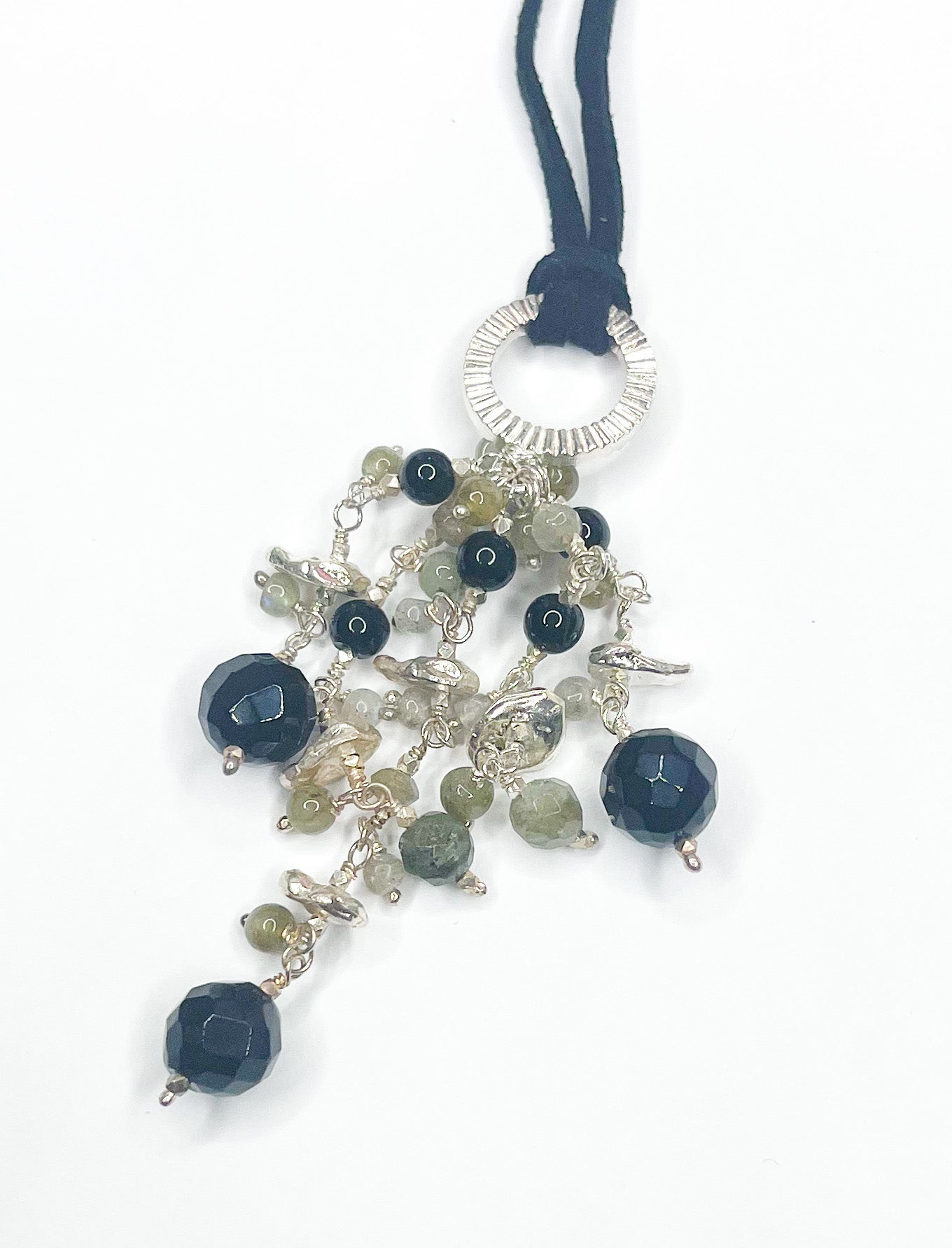 Labradorite and Onyx Sued Necklace - Silver