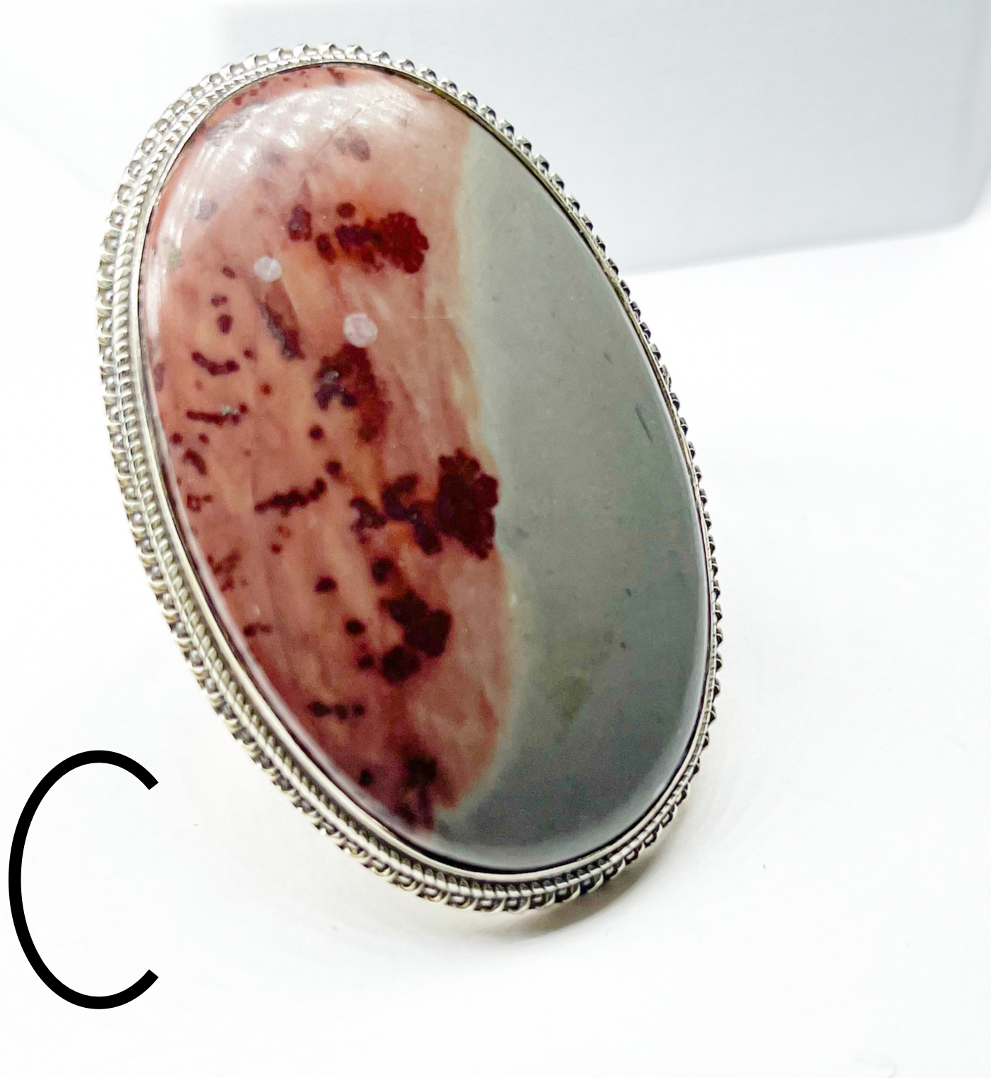 Sterling Silver Jasper Statement Adjustable Cuff Ring