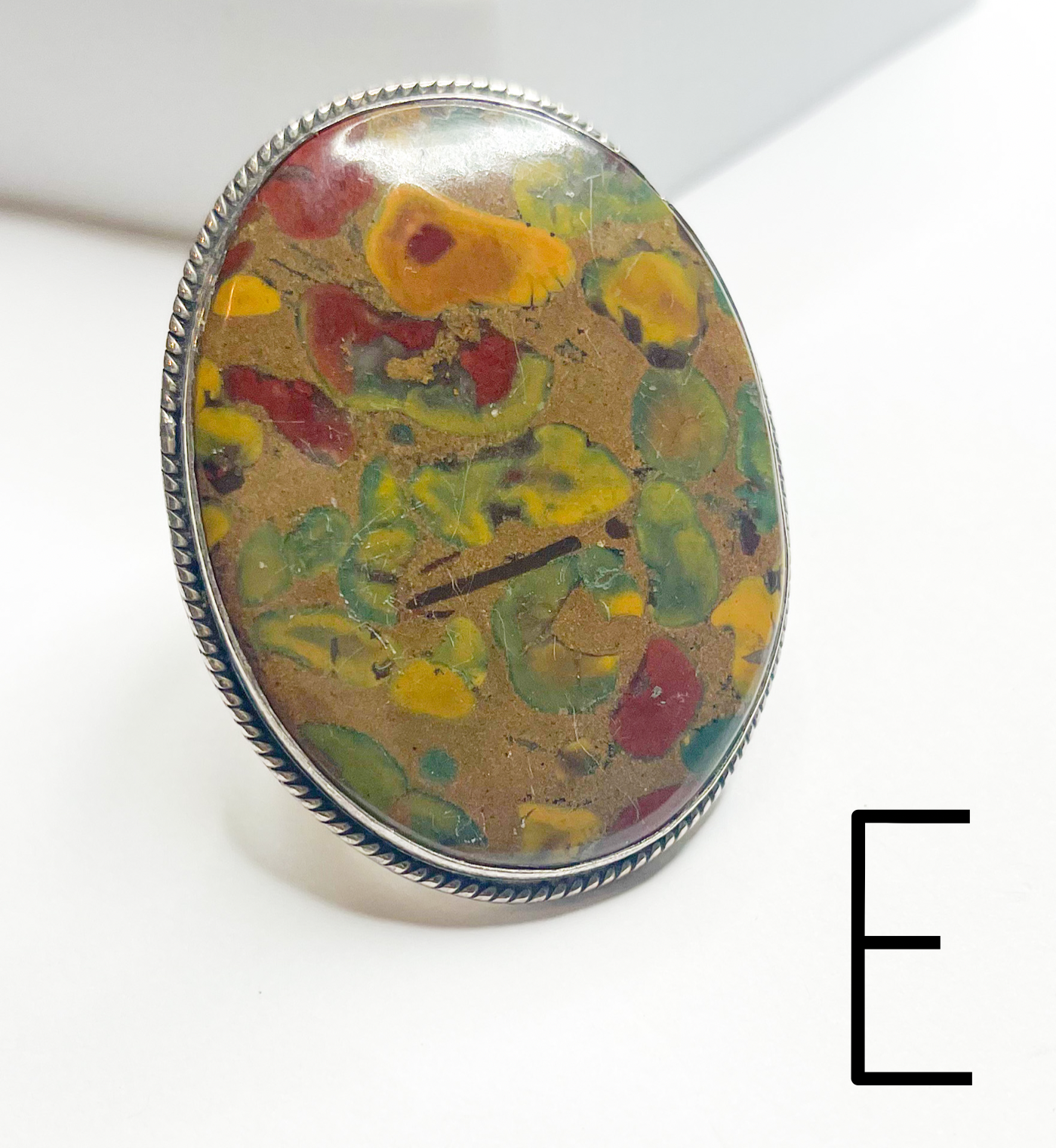 Rain Forest Jasper Adjustable Statement Ring - Solid Sterling Silver