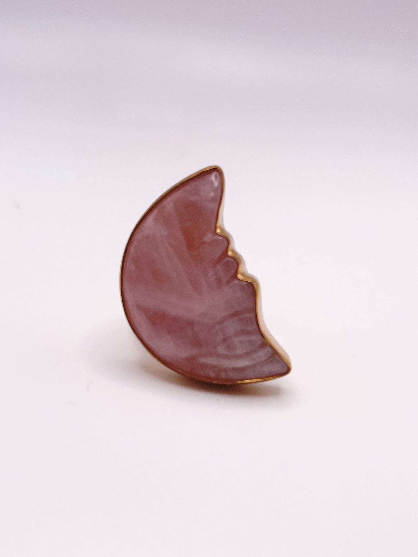 Rose Quartz Face Moon Adjustable Ring- Alchemia