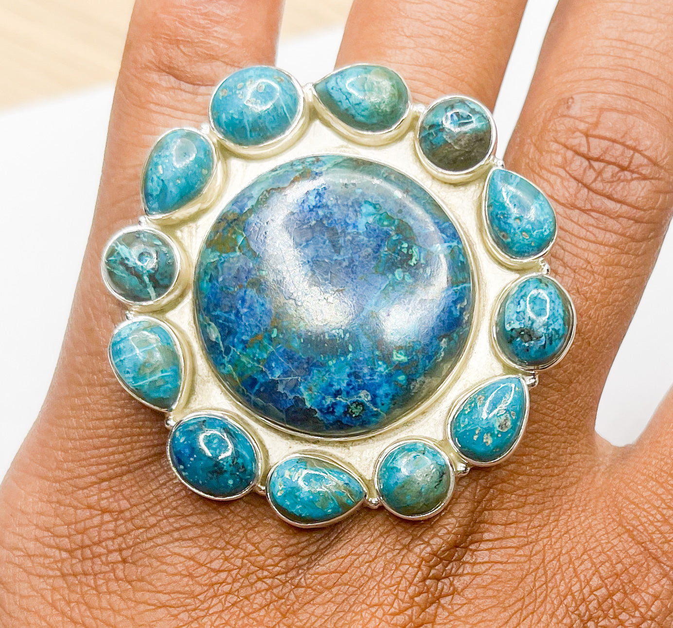 Azurite Adjustable Ring -Solid Sterling Silver