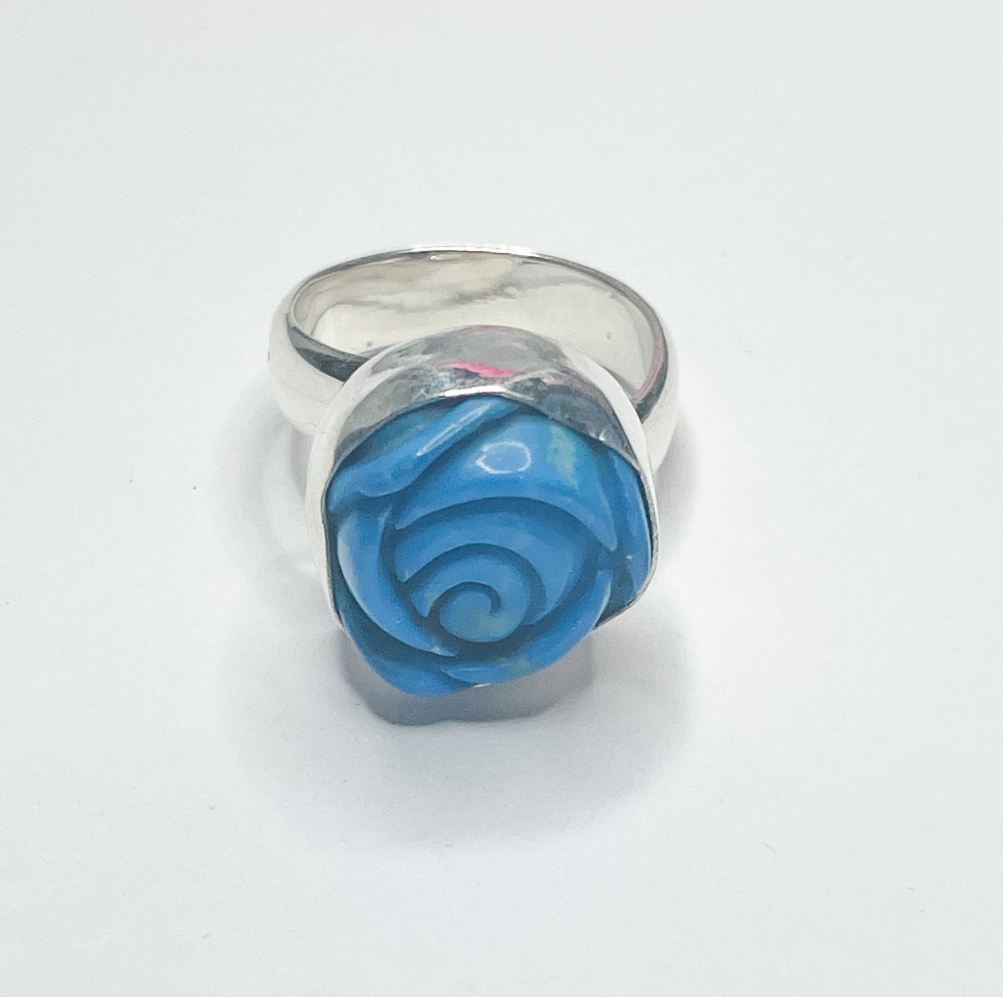 Blue Howlite Rose Ring - Solid Sterling Silver