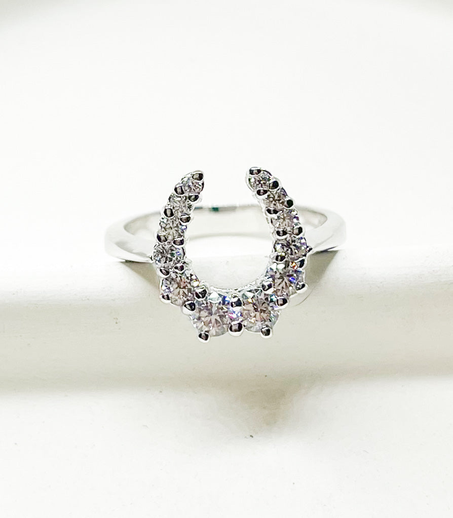 Horse Shoe CZ Sized Ring-Rhodium