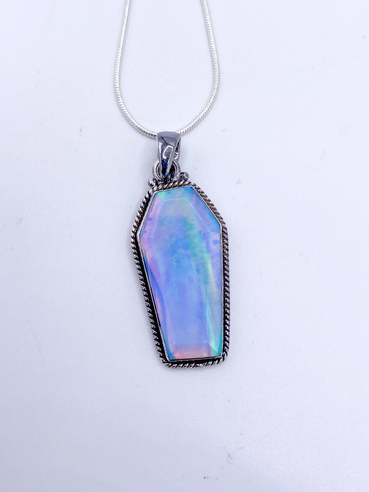 Galaxy Opal Coffin Pendant-Solid Sterling Silver