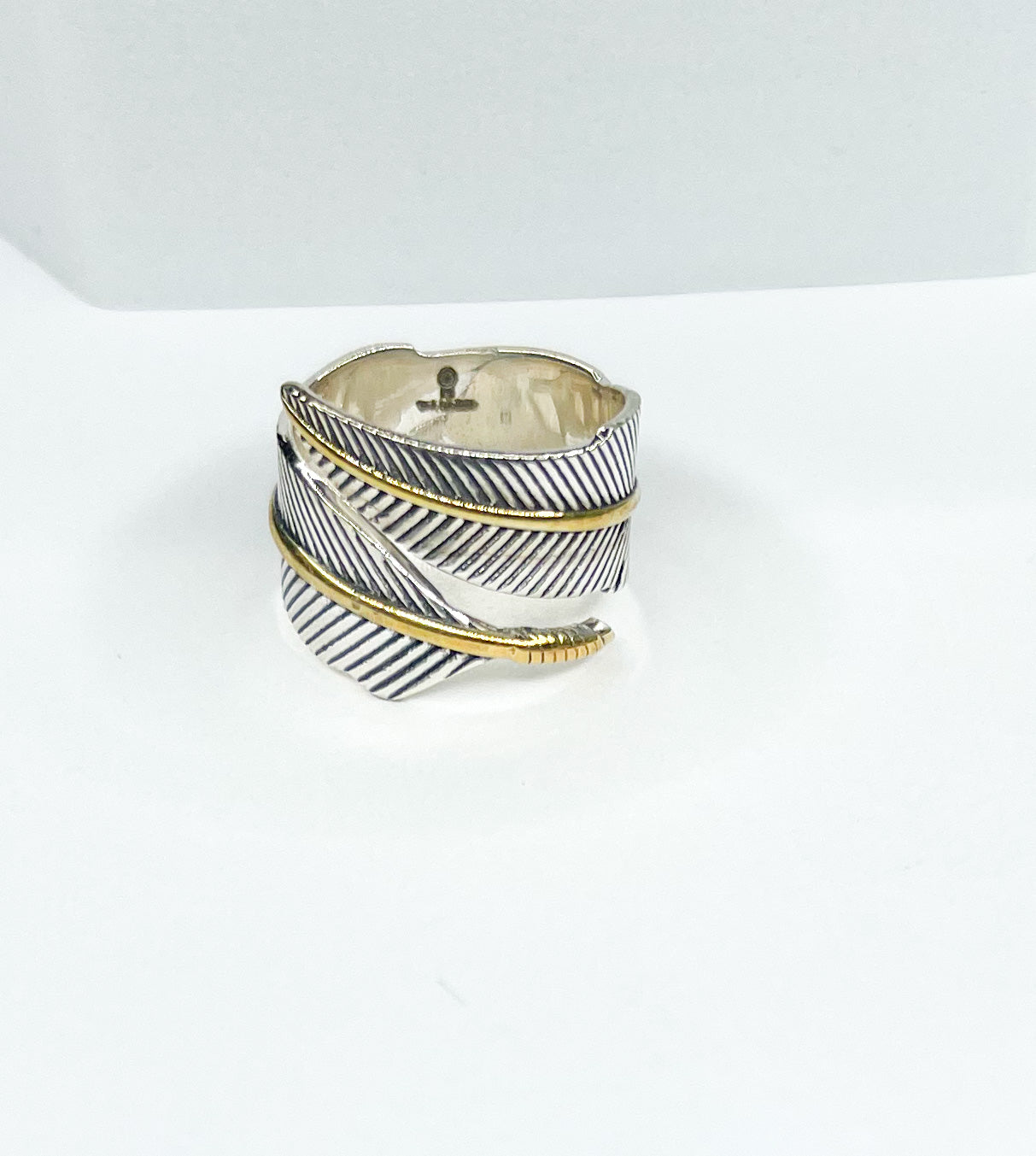 Wrap Leaf Ring W Gold Trim-Solid Sterling Silver