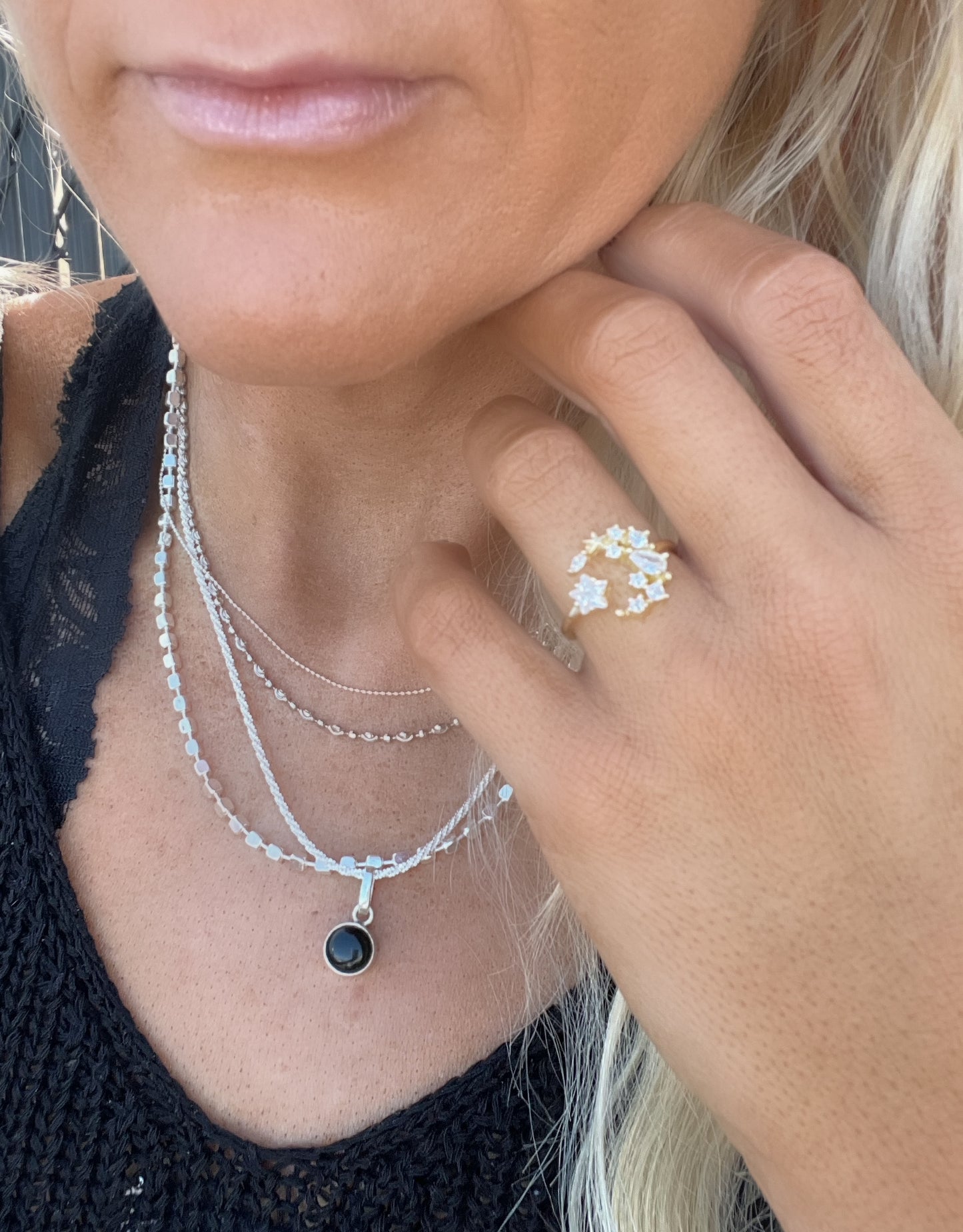 CZ Moon and Star Sized Ring -Vermeil