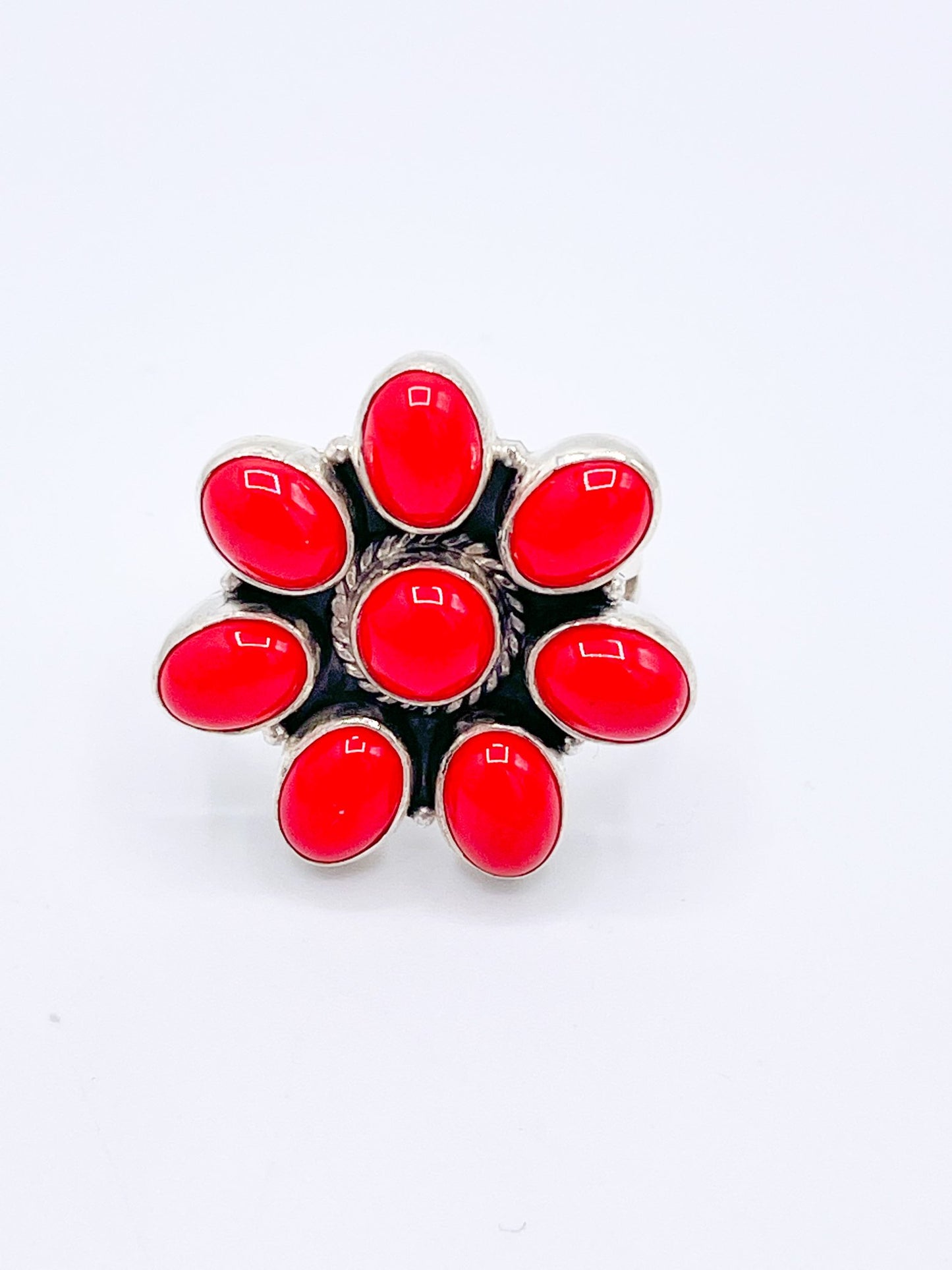 Red Jasper Flower Ring - Solid Sterling Silver