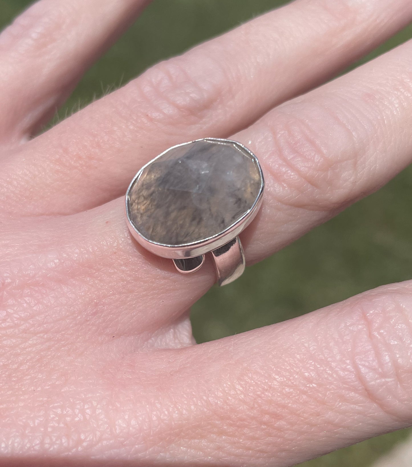 Faceted Tourmalated Quartz Ring - Solid Sterling Silver