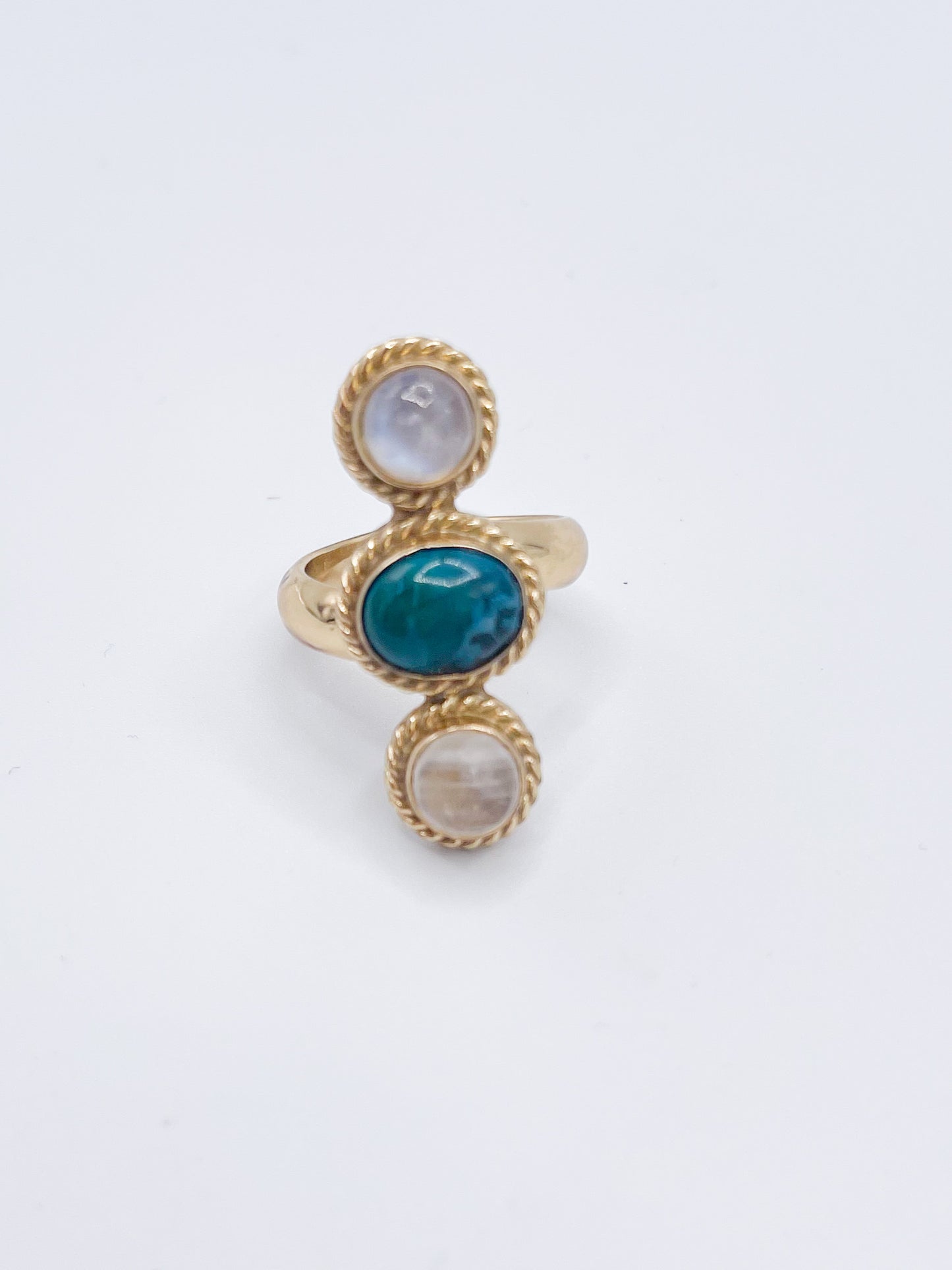Chrysocolla and Moonstone Adjustable Crawler Ring-Alchemia
