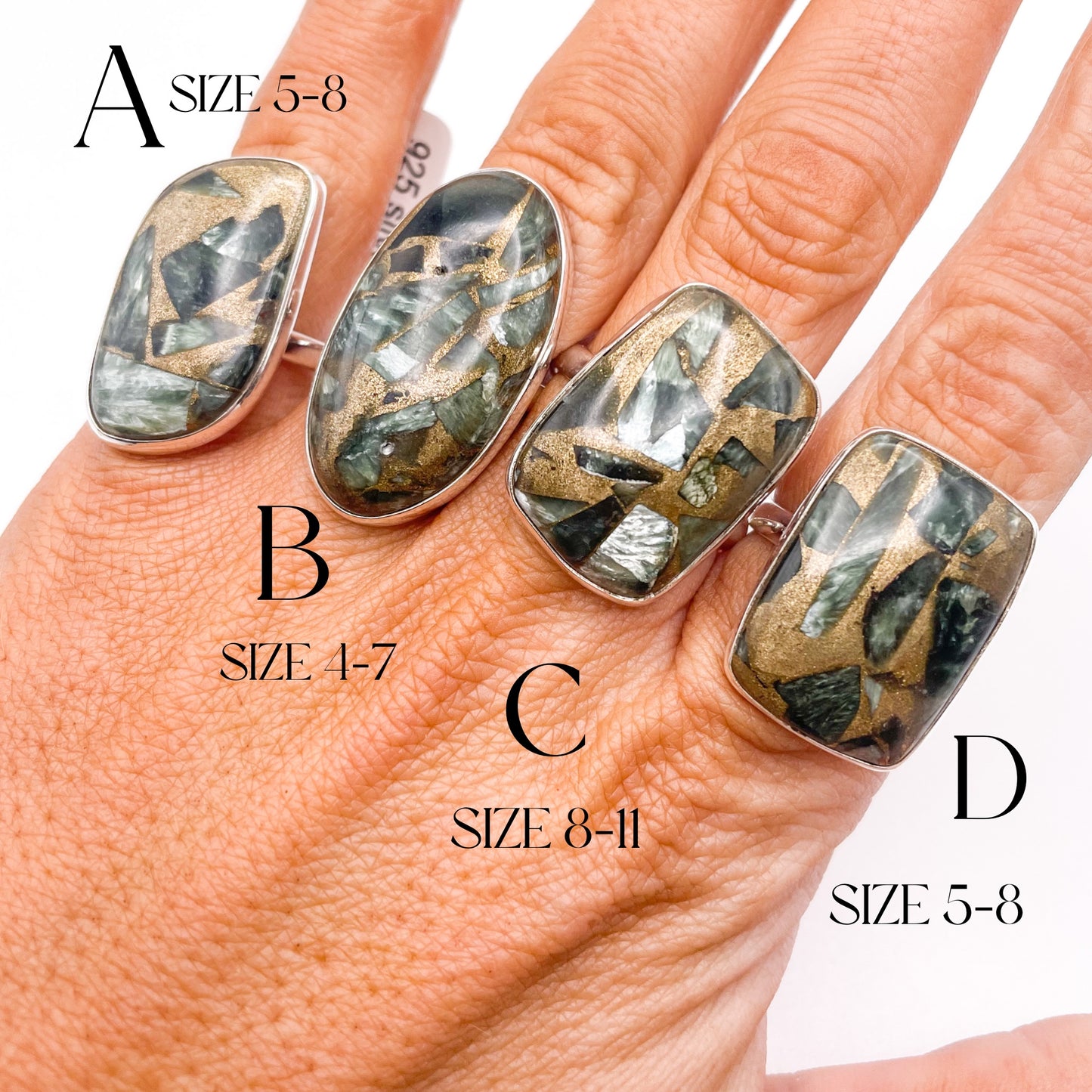 Seraphinite Pyrite Infusion Sized Ring - Solid Sterling Silver