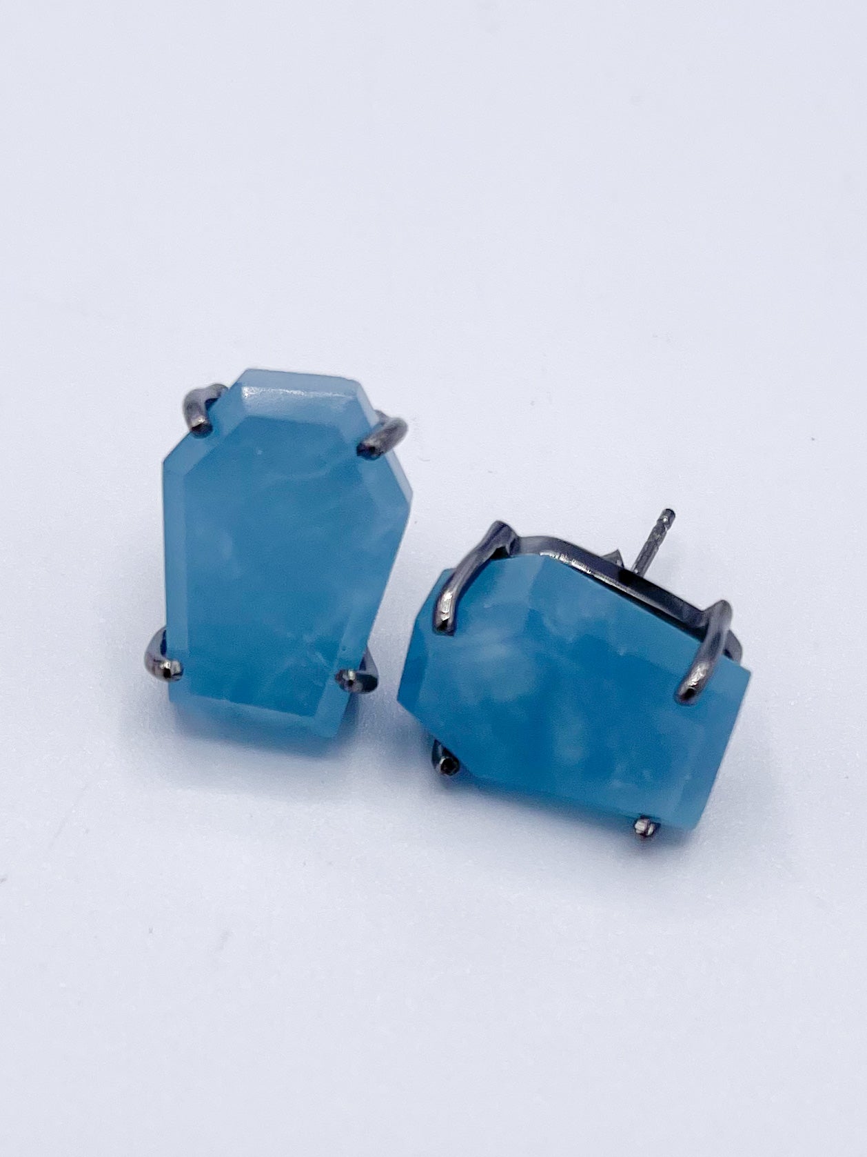 mini prong Aquamarine Coffin Studs-Solid Sterling Silver