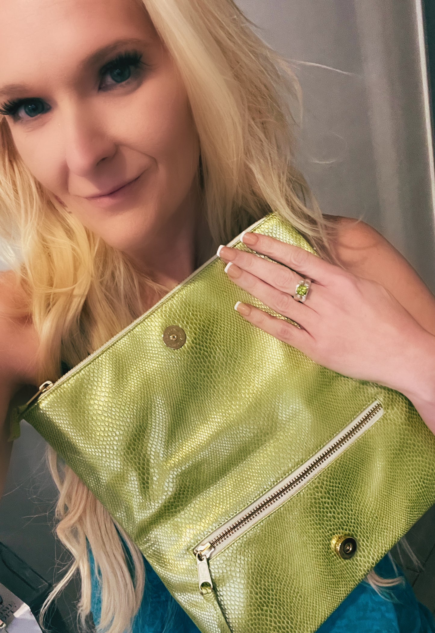 Green Stacey Kessler Clutch SNAKE PATTERN