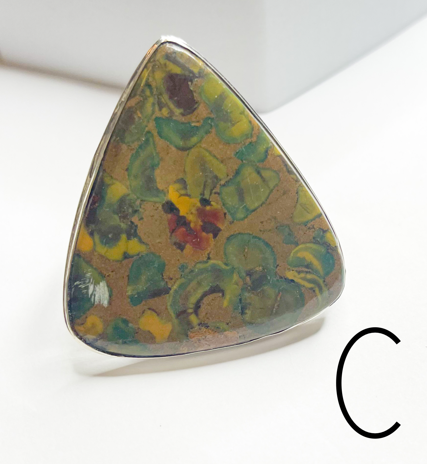 Rain Forest Jasper Adjustable Statement Ring - Solid Sterling Silver