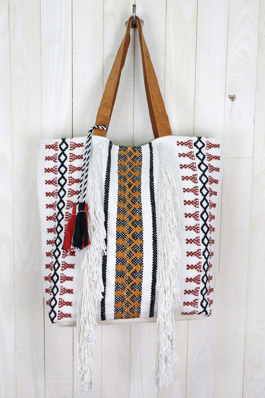 Large hand embroidered tote bag