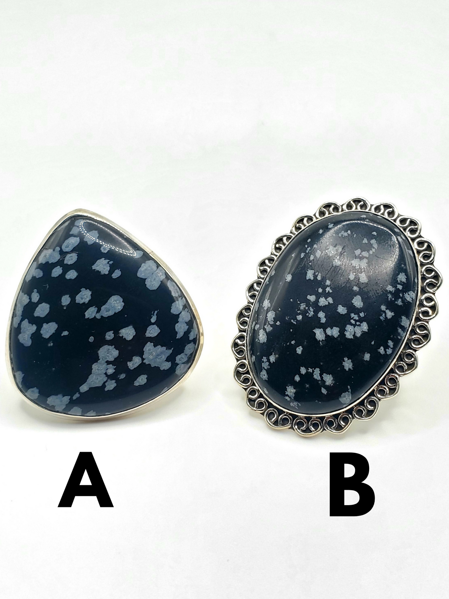Sterling Silver Obsidian Snowflake Statement Adjustable Ring
