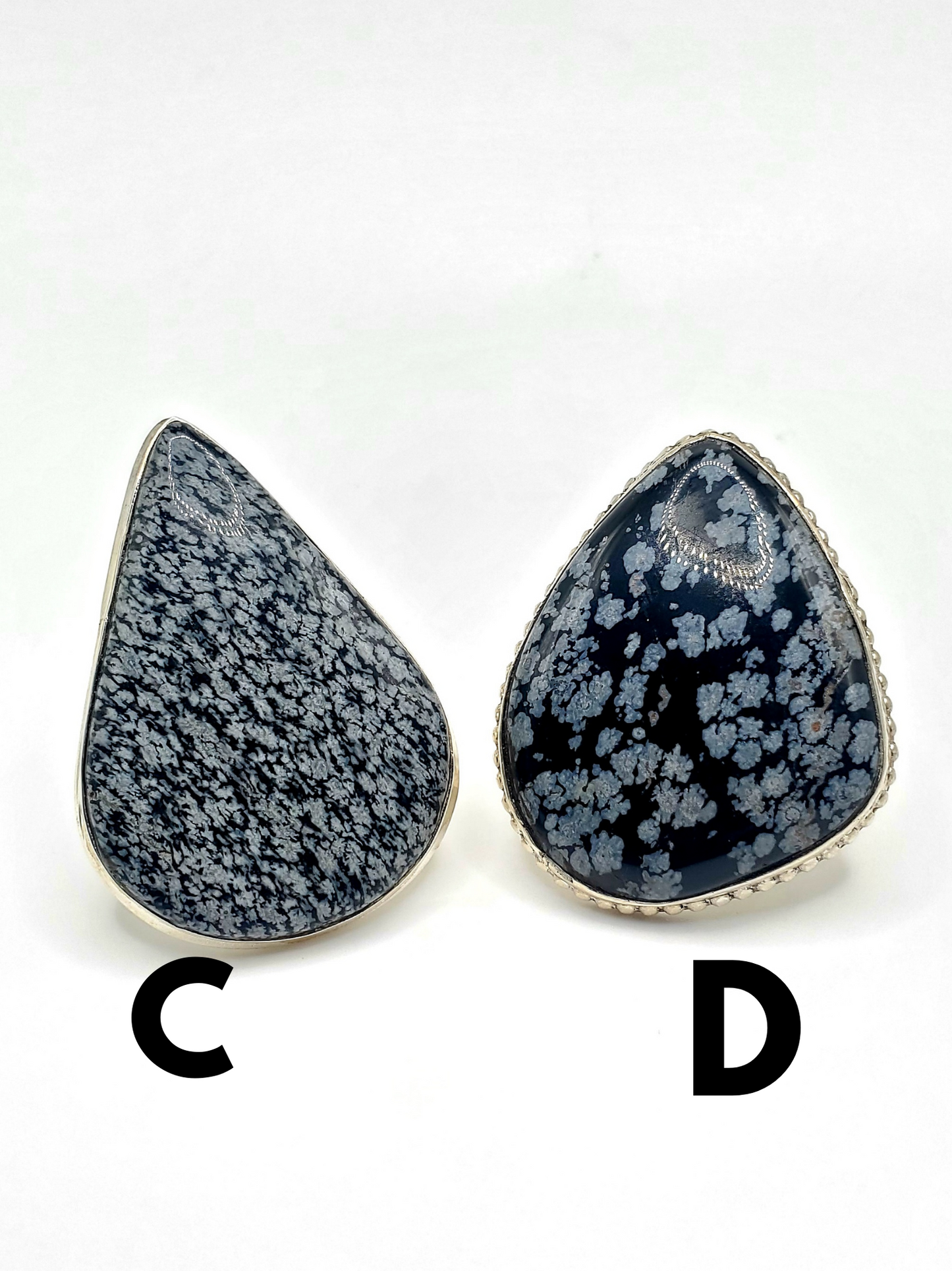 Sterling Silver Obsidian Snowflake Statement Adjustable Ring